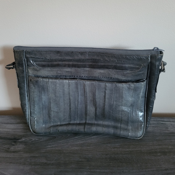 Vintage Gray Eel Skin Leather Shoulder Bag 1980s main image 4